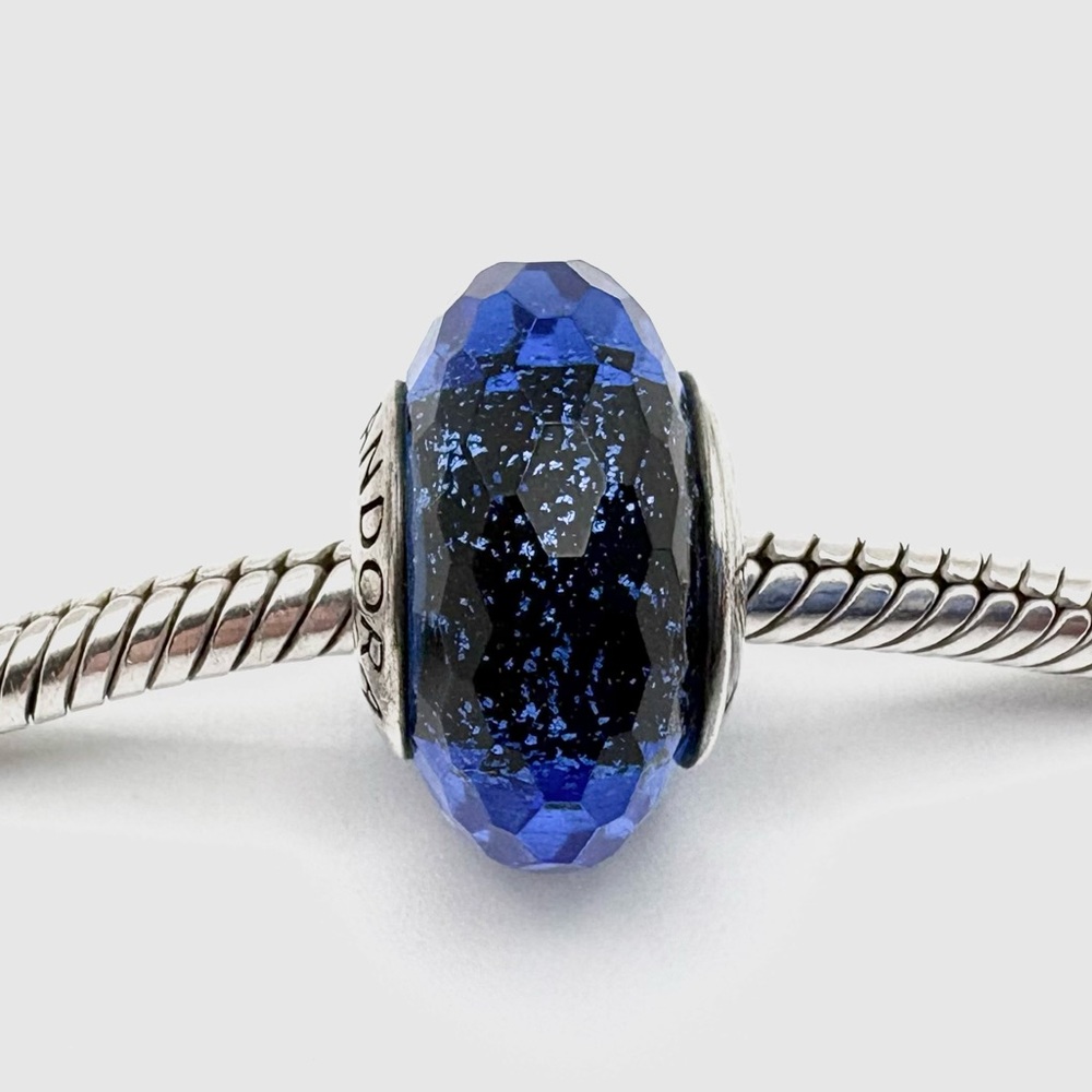 Pandora Fascinating Blue Faceted Iridescent Shimmering Murano Glass Charm